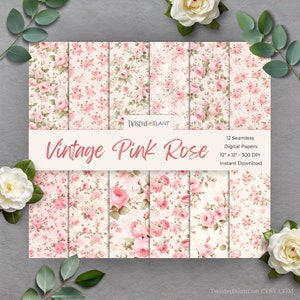 Vintage Shabby Viktorian Rose Digital Papier | SOFORTIGER DOWNLOAD | Shabby Chic Rosen | Nahtlose Papiere | Jahrgang | Rosa | Set 2 | FDP1
