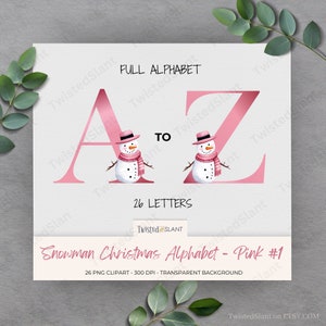 Christmas Alphabet Clipart | INSTANT DOWNLOAD | Cute Font | Snowman png | Christmas Fonts | Christmas Junk Journal | Pink Snowman (Set 1)