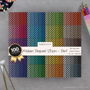 Diagonal Stripes Digital Paper | INSTANT DOWNLOAD | Striped Background | Lined Digital Paper | Seamless Papers | Rainbow | Black | STR01