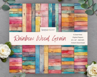Wood Grain planks Digital Paper | INSTANT DOWNLOAD | Wood Grain Paper | Wood Backgrounds | Seamless Paper Pack | Rainbow | WDG1