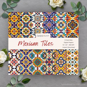 Digitaal papier Mexicaanse tegels | DIRECT DOWNLOADEN | Mexicaans tegelpatroon | Talaverategel | Naadloos papierpakket | Mexicaans | TEGEL01