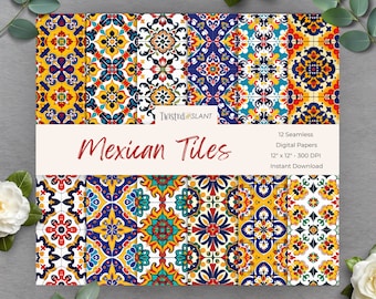 Papel digital de azulejos de Talavera Mexicana: Paquete de patrones sin costuras (Descarga digital)