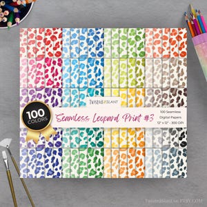 May include: A set of 100 digital papers featuring a seamless leopard print pattern in various colours. The papers are 12 inches by 12 inches and 300 DPI.