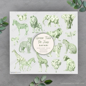 Toile Clipart / DESCARGA INSTANTE / Toile Verde / Chinoiserie Clipart / Vintage Toile / Safari Animal Clipart Toile de Jouy / Verde / TDJ1