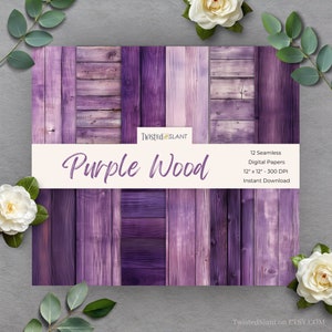 Papel digital con vetas de madera / DESCARGA INSTANTÁNEA / Papel con vetas de madera / Fondos de madera / Paquete de papel sin costuras / Morado / WDG1