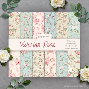 Vintage Shabby Viktorian Rose Digital Papier | SOFORTIGER DOWNLOAD | Shabby Chic Rosen | Nahtlose Papiere | Viktorianisch | Rosa | Set 3 | FDP1