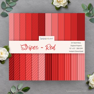 Red Stripe Digital Paper | INSTANT DOWNLOAD | Striped Background | Lined Digital Paper | Seamless Textures | Red | STR01