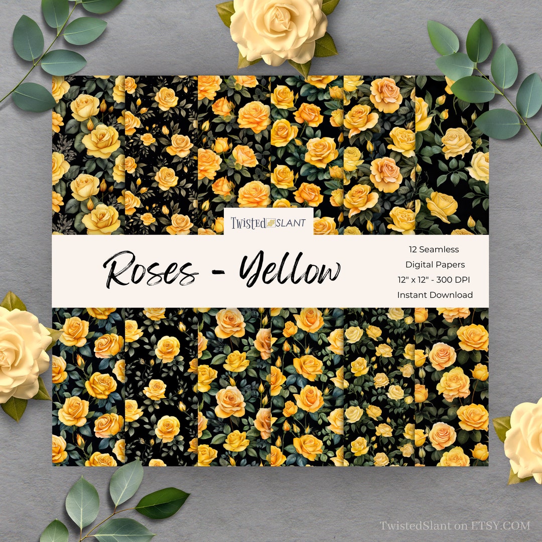 Yellow Roses Digital Yellow Rose Seamless Digital Paper | INSTANT DOWNLOAD | Watercolor ...