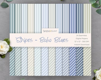 Papel digital de rayas azules / DESCARGA INSTANTÁNEA / Fondo rayado / Papel digital rayado / Papeles sin costuras / Boho / Azul / STR01