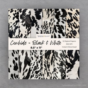 Cowhide Background Digital Paper | INSTANT DOWNLOAD | Cowhide Digital Paper | Western Background | Black Cowhide | 8.5x11 Inch
