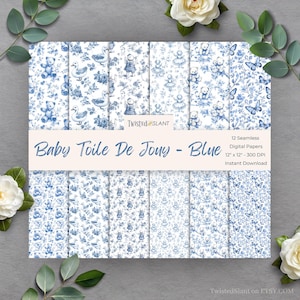 Chinoiserie Toile De Jouy Sfondo vivaio senza cuciture / DOWNLOAD IMMEDIATO / Blu Toile De Jouy / Chinoiserie / Documenti senza cuciture / Blu / TDJ1