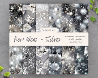 New Years Eve Seamless File | INSTANT DOWNLOAD | Glitter Backgrounds | New Year Digital Paper | Seamless Papers | Silver | NY1