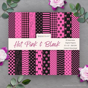 Pink und Schwarz Digitales Papier | SOFORTIGER DOWNLOAD | Nahtlos Geometrisch | Muster-Kollektion | Schwarz und Pink | GEOM01