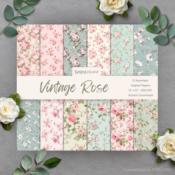 Vintage Shabby Victorian Rose Digital Paper | INSTANT DOWNLOAD | Rose Digital Papers | Floral Pattern | Seamless Paper Pack | Set 1 | FDP1