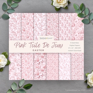 Papier numérique toile de Pâques | TÉLÉCHARGEMENT IMMÉDIAT | Toile de Jouy rose | Papier pour chinoiseries | Papiers sans couture | Contexte de Pâques | Rose | TDJ1