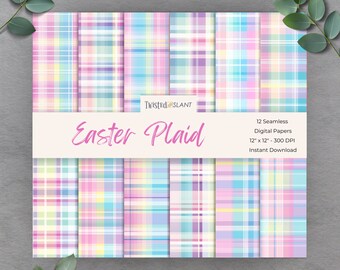 Papel digital a cuadros de Pascua/ DESCARGA INSTANTE / Cuadros pastel / Diario basura de Pascua / Fondo de primavera / Paquete de papel sin costuras / Pastel / EAS1