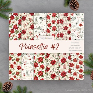 Poinsettia Weihnachten Scrapbook Digitales Papier | SOFORTIGER DOWNLOAD | Weihnachten Digitale Papiere | Winter Junk Journal | Roter Weihnachtsstern (Set 2)
