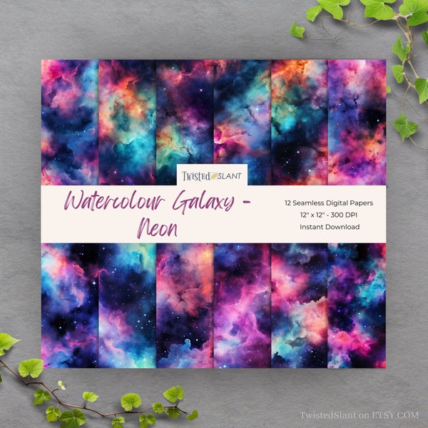 Watercolor Galaxy Digital Paper Seamless Pattern | INSTANT DOWNLOAD | Night Sky Paper | Watercolor Textures | Galaxy Seamless | Neon