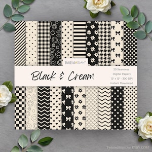 Schwarz und Creme Digitales Papier | SOFORTIGER DOWNLOAD | Nahtlos Geometrisch | Muster-Kollektion | Geometrisch | Schwarz und Creme | GEOM01