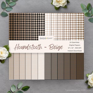 Hahnentritt Digitales Papier | SOFORTIGER DOWNLOAD | Hahnentritt-Muster | Tweed Digitales Papier| Seamless Paper Pack | Beige | HT1