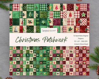 Christmas Patchwork Seamless Digital Paper: Patchwork Junk Journal (Instant Download) – Red and Green - XMAS1