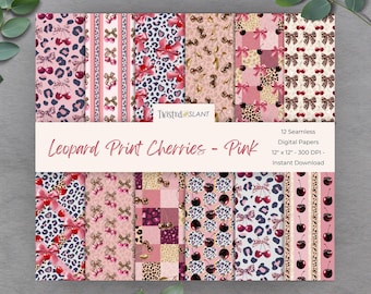 Leopard and Cherries Seamless: Cherry Digital Paper (Instant Download) – Leopard Print Background | Pink | LP01