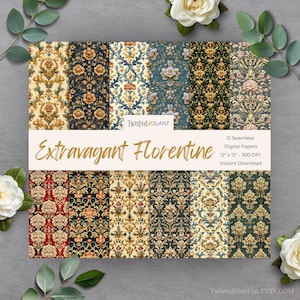 Florentiner Papier Digital | SOFORTIGER DOWNLOAD | Italienischer Florentiner | Seamless Paper Pack | Barock Muster | Set 20 | Extravagant | FLOR01