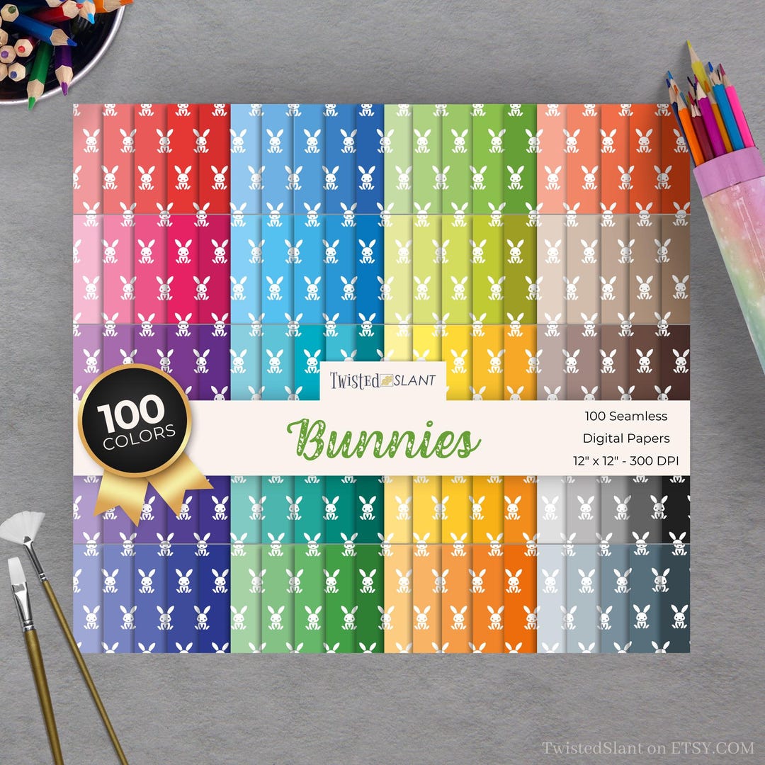 Cute Bunny Seamless Pattern: Rabbit Digital Paper (instant Download ...