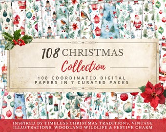 Christmas Digital Paper Collection – 108 Printable Papers for Junk Journals, Scrapbooking & Festive Crafts