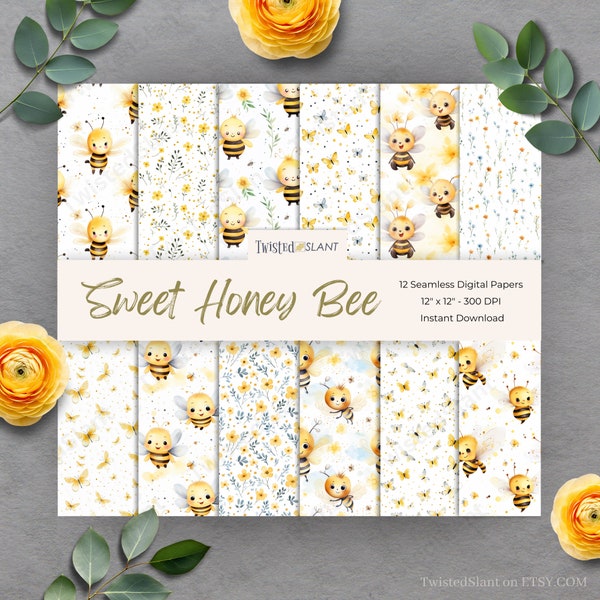 Honey Bee Digital Paper Seamless Pattern | INSTANT DOWNLOAD | Bee Digital Paper | Seamless Paper Pack | Honey Bee | Set 1 | BEE1