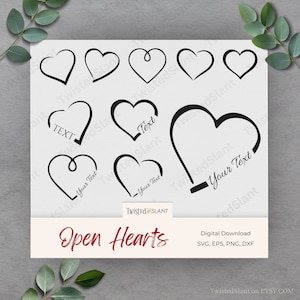 Coração aberto svg, coração svg, coração dxf, arquivo de corte de coração de dia dos namorados, svg de coração de amor, dia dos namorados, svg de amor, pacote de svg de coração, cricut