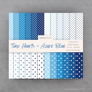 Digitaal papier Tiny Hearts | DIRECT DOWNLOADEN | Hartachtergrond | Naadloos papierpakket | Valentijnsachtergrond | Hart | Azuurblauw | HEA1