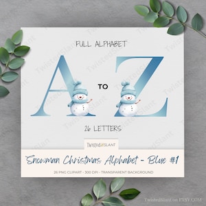 Christmas Alphabet Clipart | INSTANT DOWNLOAD | Cute Font |Snowman png | Christmas Fonts | Christmas Junk Journal | Blue Snowman (Set 1)
