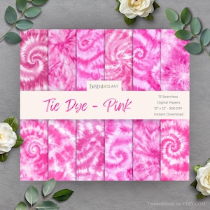 May include: Twelve seamless digital papers featuring pink and white tie dye patterns. Each paper is 12 inches by 12 inches and 300 DPI. Instant download.