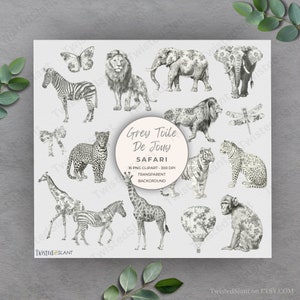 Clipart toile | TÉLÉCHARGEMENT IMMÉDIAT | Toile grise | Clipart Chinoiserie | toile vintage | Clipart animaux Safari Toile de Jouy | Gris | TDJ1