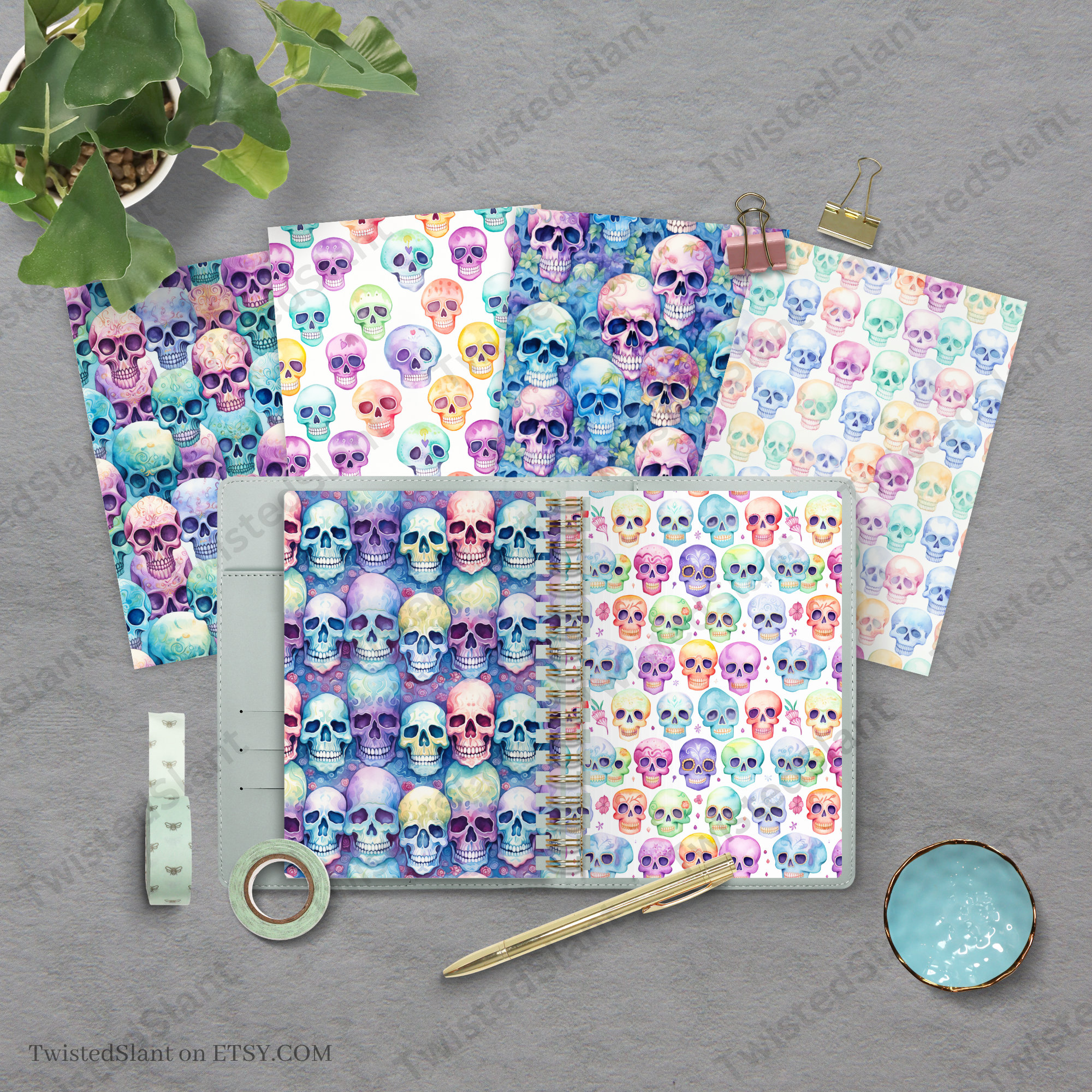 Pastel Skull Digital Paper Seamless Pattern| INSTANT DOWNLOAD ...
