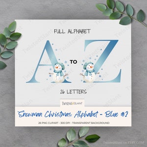 Christmas Alphabet Clipart | INSTANT DOWNLOAD | Cute Font |Snowman png | Christmas Fonts | Christmas Junk Journal | Blue Snowman (Set 2)