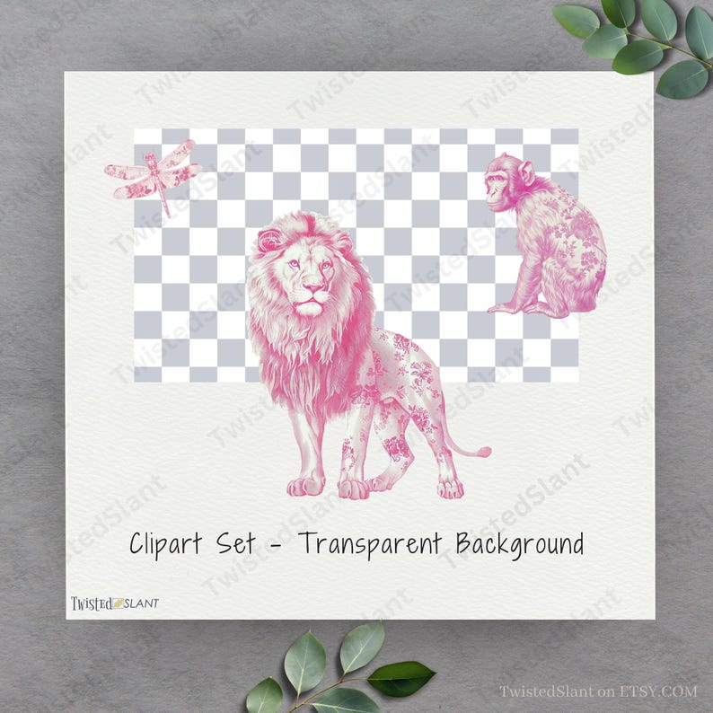 Toile De Jouy Safari Bundle INSTANT DOWNLOAD Pink Toile De Jouy Safari