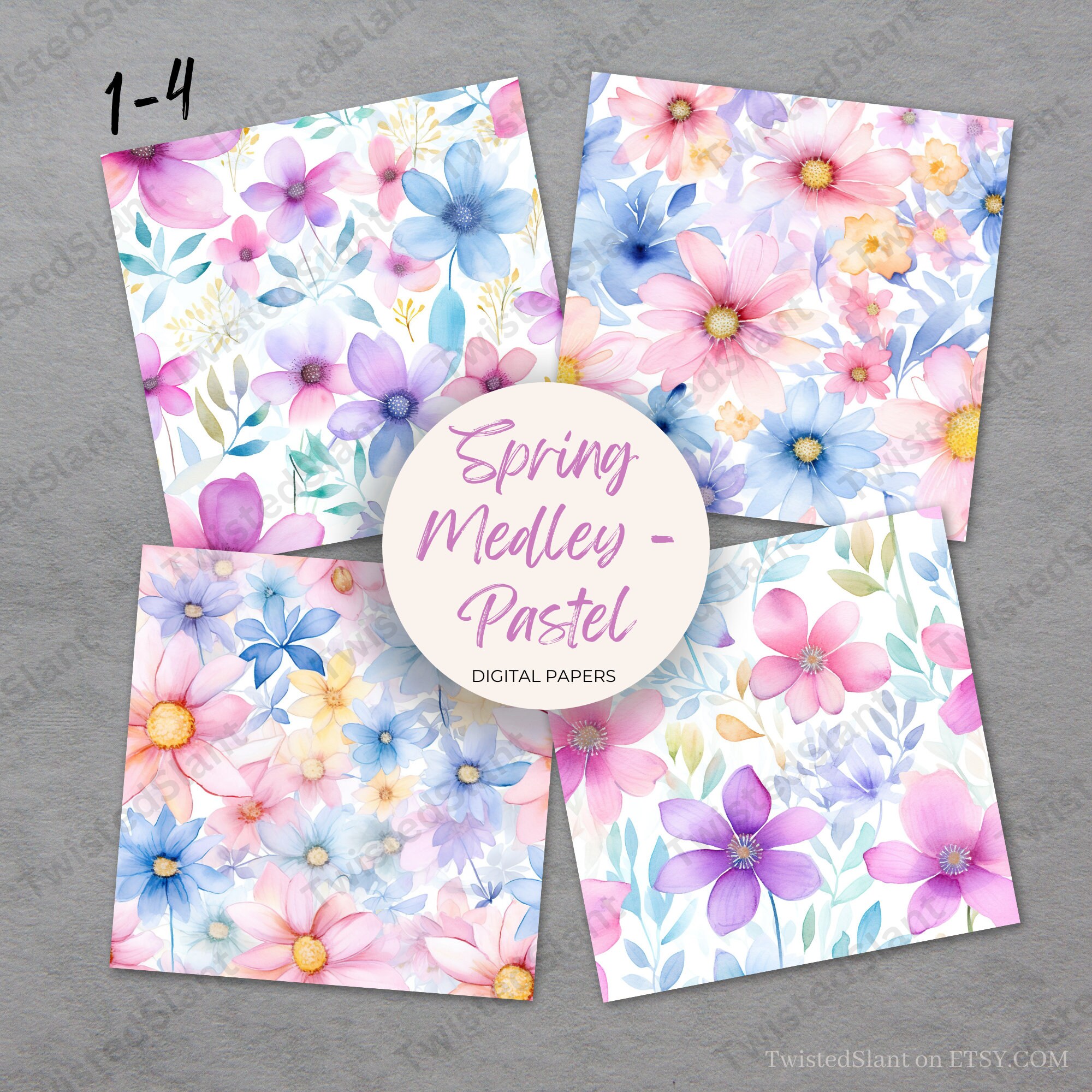 Spring Floral Medley Digital Paper | INSTANT DOWNLOAD | Watercolor ...