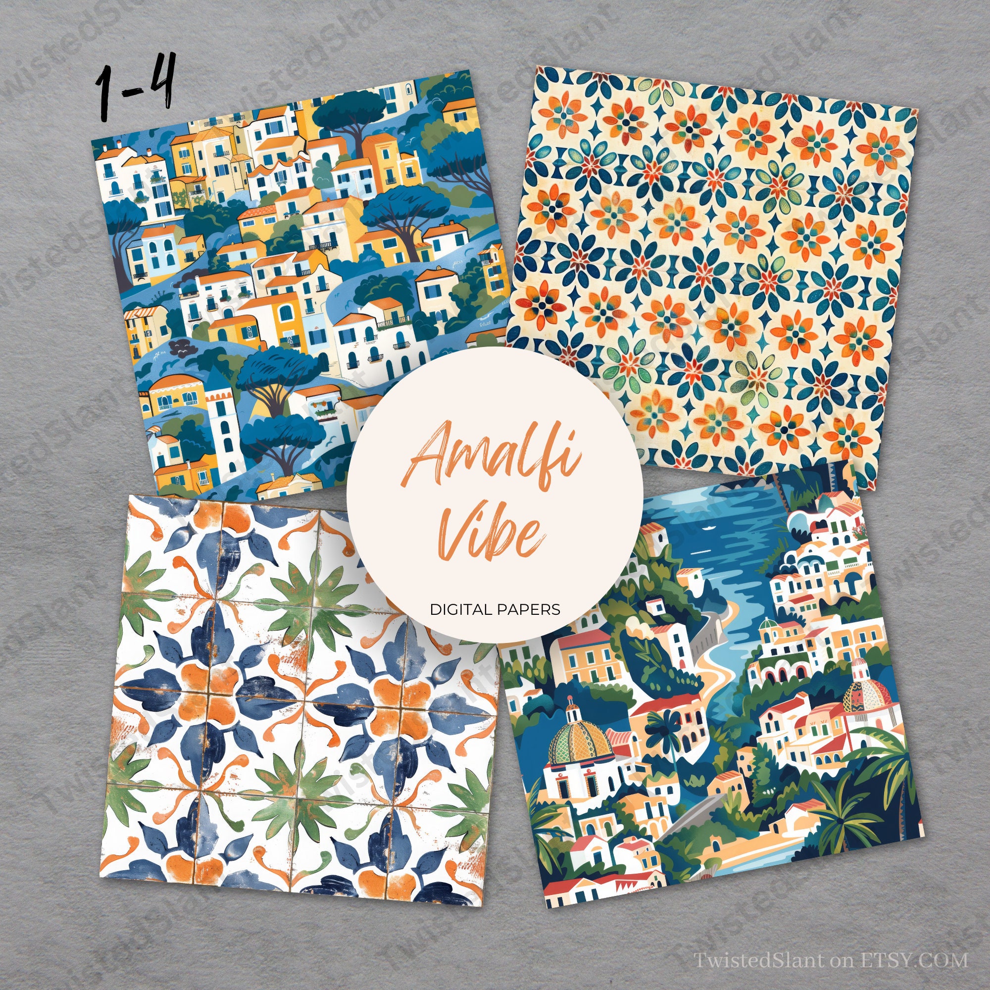 Amalfi Digital Paper | INSTANT DOWNLOAD | Mediterranean Tile | Amalfi ...