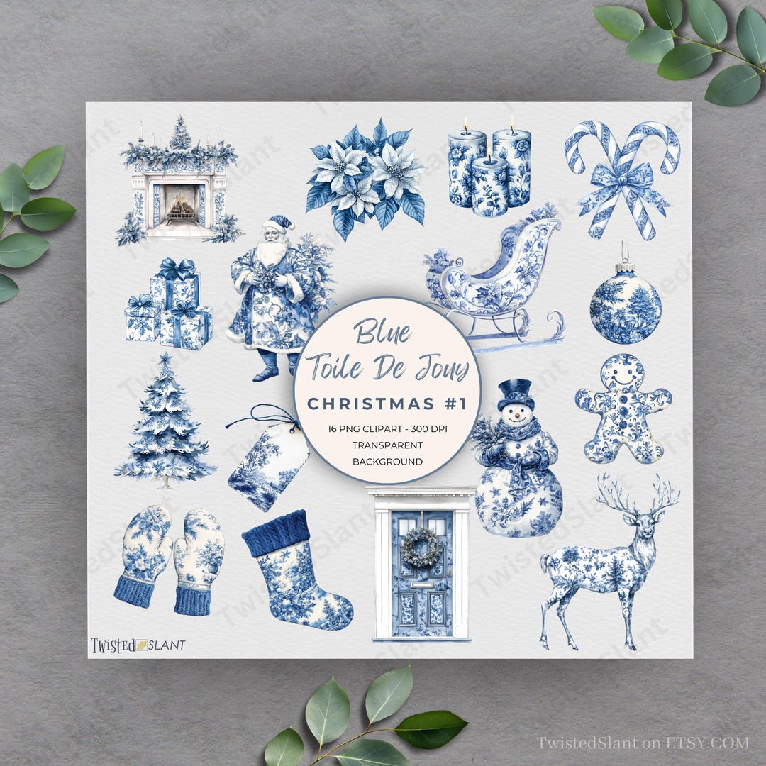 Christmas Toile Clipart Holiday | INSTANT DOWNLOAD | Blue Toile De Jouy ...