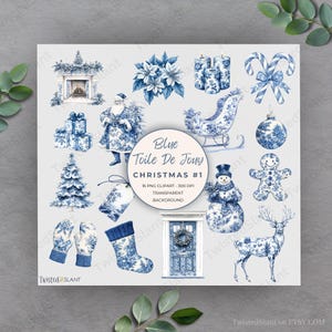 Christmas Toile Clipart Holiday | INSTANT DOWNLOAD | Blue Toile De Jouy | Chinoiserie Clipart | Vintage Toile | Blue | Set 1 | TDJ1