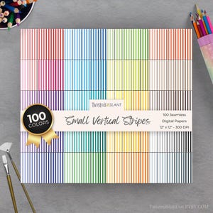 Vertical Stripes Digital Paper | INSTANT DOWNLOAD | Striped Background | Lined Digital Paper | Seamless Papers | Rainbow | White | STR01