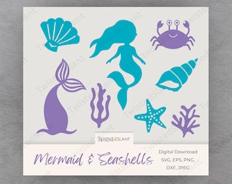 Mermaid svg, seashell svg, mermaid tail svg, crab svg , mermaid png, sea animals svg, seaweed svg, starfish svg, mermaid svg cricut