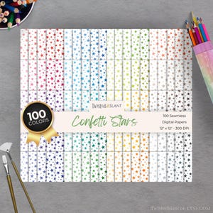 Digitale Papiere Leuchtende Farben mit Sternen | SOFORTIGER DOWNLOAD | Konfetti Sterne | Seamless Paper Pack | Helle Sterne | Bunt | Weiß | STERN01