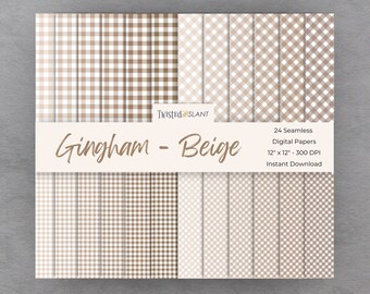 Gingham Digital Paper Pack | INSTANT DOWNLOAD | Gingham Pattern | Gingham Digital Papers | Seamless Paper Pack | Beige Gingham | GH1