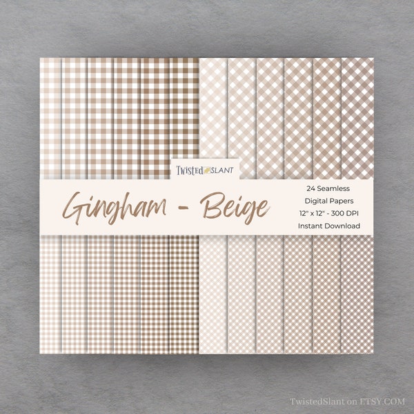 Gingham Digital Paper Pack | INSTANT DOWNLOAD | Gingham Pattern | Gingham Digital Papers | Seamless Paper Pack | Beige Gingham | GH1