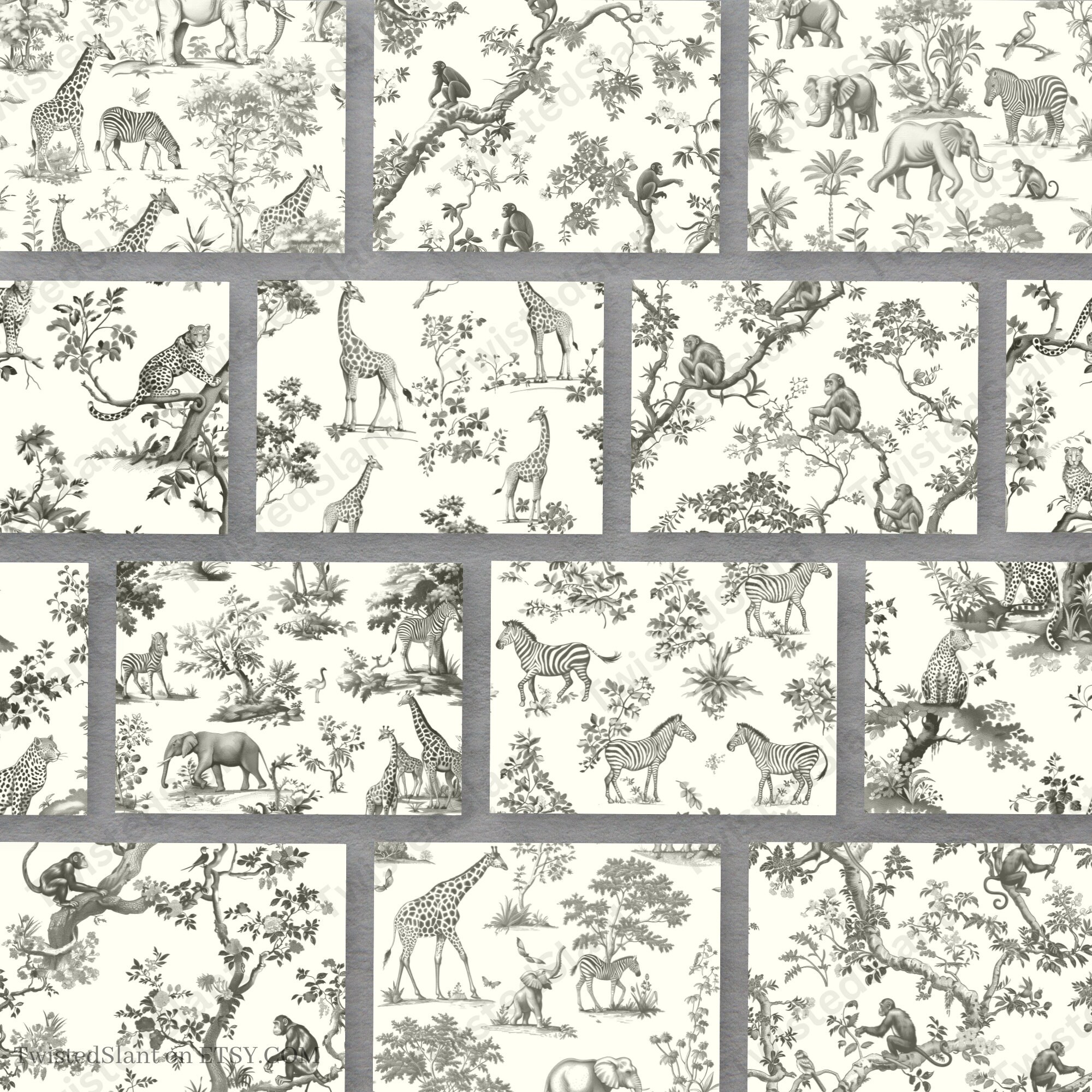 Toile De Jouy Digital Paper | INSTANT DOWNLOAD | Grey Toile ...