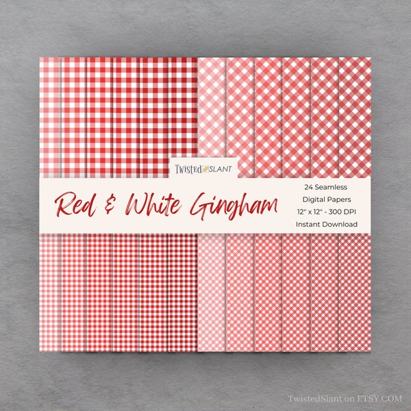 Red and White Gingham Digital Paper | INSTANT DOWNLOAD | Gingham Pattern | Gingham Paper | Seamless Paper Pack | Red and White Gingham | GH1