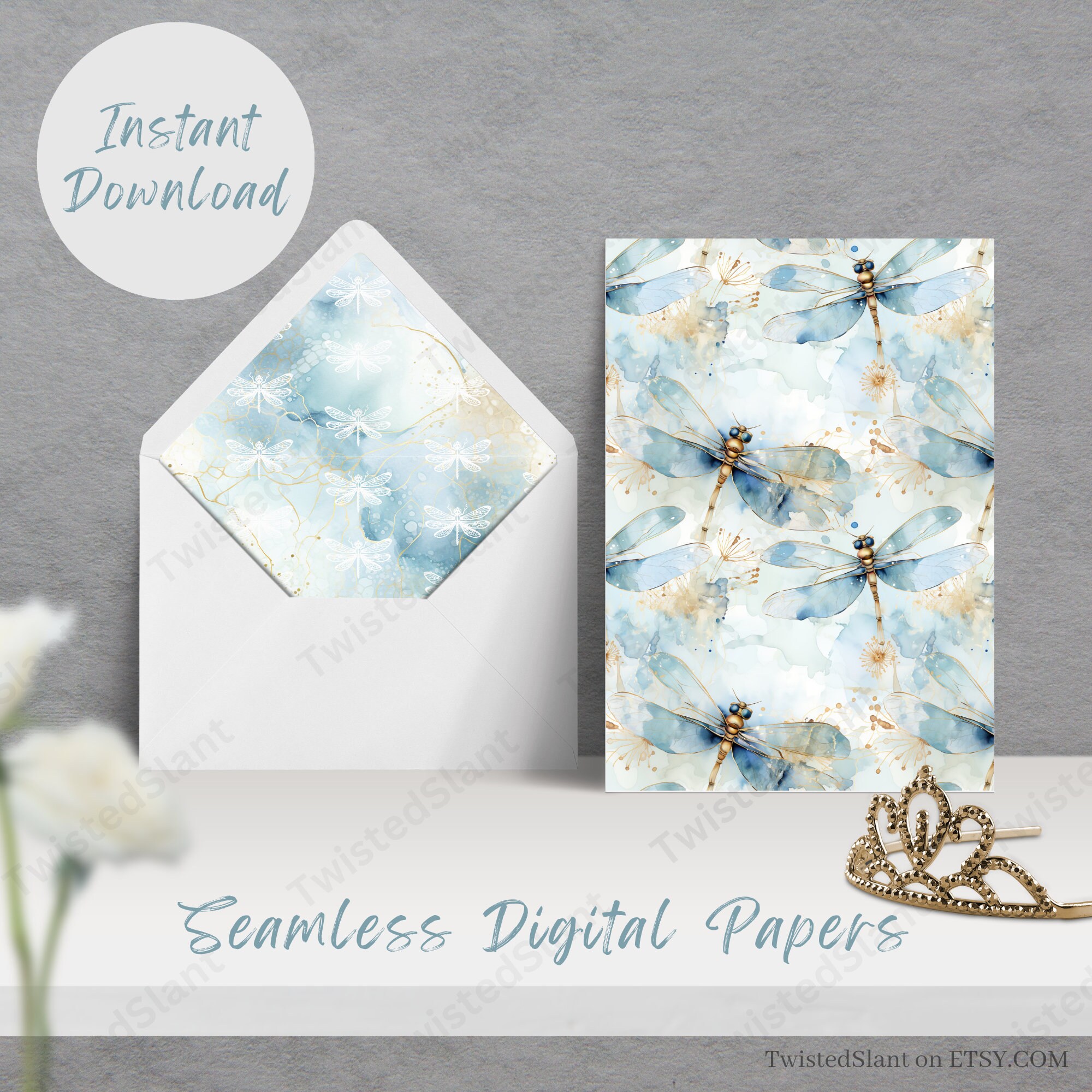 Watercolor Dragonfly Digital Paper | INSTANT DOWNLOAD | Dragonfly ...